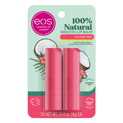 Picture of eos 100% Natural Lip Balm- Coconut Milk, All-Day Moisture, Made for Sensitive Skin, Lip Care Products, 0.14 oz, 2-Pack