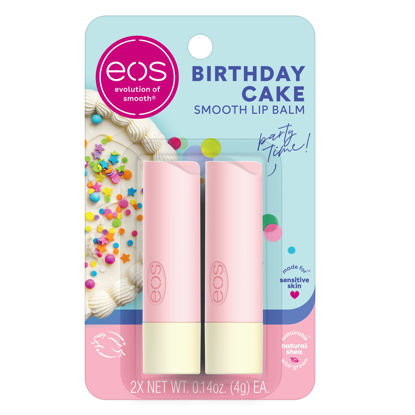 Picture of eos Natural Shea Lip Balm- Birthday Cake, Dermatologist Recommended for Sensitive Skin, All-Day Moisture Lip Care Products, 0.14 Ounce (Pack of 2)