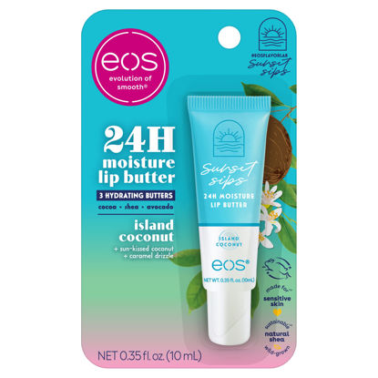 Picture of eos Sunset Sips Lip Butter Tube- Island Coconut, 24-Hour Moisture, Overnight Lip Mask, Lip Care Products, 0.35 fl oz