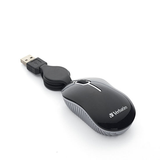 Picture of Verbatim Wired Optical Computer Mini USB-A Mouse - Plug & Play Corded Travel Mouse - Black 98113