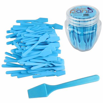 Picture of pana Brand Cosmetic Make Up Disposable Plastic 2.5Inch Spatulas Skin Care Facial Cream Mask Spatula (100 Pieces in a Container) (BLUE)