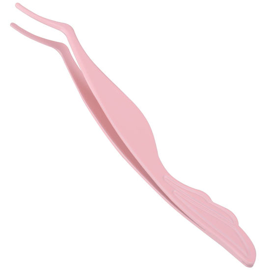 Picture of Pretty memory Eyelash Applicator Tool DIY False Curved Eyelash Extension Tweezer for Volume Lashes Application and Removal, Pink