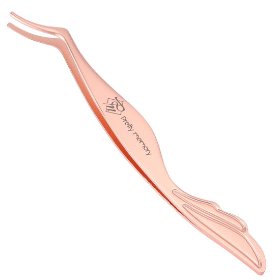 Picture of Pretty memory Eyelash Applicator Tool DIY Cluster Lash Tweezers Curved Eyelash Tweezers for Easy Lash Application and Removal, Rose Gold