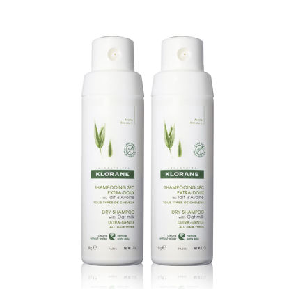 Picture of Klorane Dry Shampoo with Oat Milk, Non-Aerosol, Loose-powder, All Hair Types, Ultra Gentle, No White Residue, Paraben & Sulfate-Free Duo (Pack of 2)