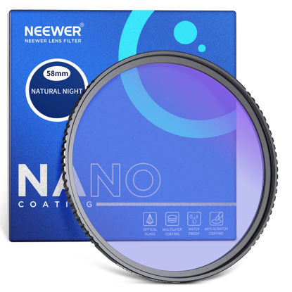 Picture of NEEWER 58mm Natural Night Filter with HD Neodymium Glass Build, Light Pollution Reduction Filter with Anti Reflective and Anti Fingerprint Multi Coatings for Night City Sky Shots, No Color Cast