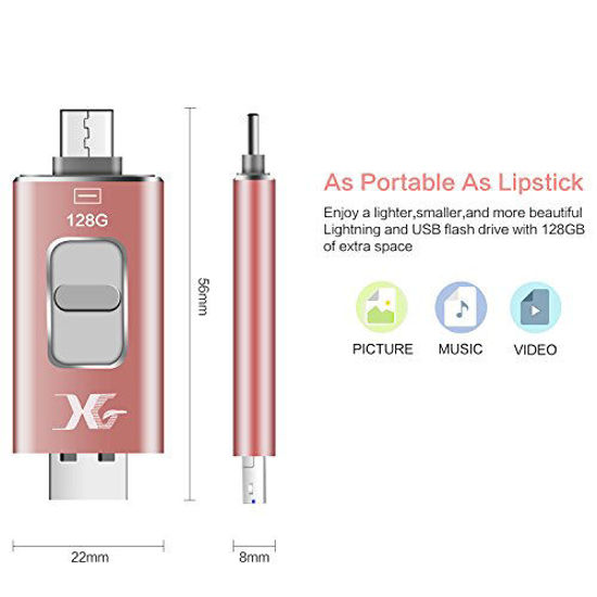 Picture of XiangGao USB Stick 128GB USB3.0 Flash Drives for iPhone Memory Stick External Storage Photo Stick USB Drive 3in1 Compatible iPhone iPad iOS MacBook Pro PC and Android USB C (Pink128GB)