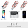 Picture of XiangGao USB Stick 128GB USB3.0 Flash Drives for iPhone Memory Stick External Storage Photo Stick USB Drive 3in1 Compatible iPhone iPad iOS MacBook Pro PC and Android USB C (Pink128GB)