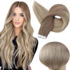 Picture of Full Shine Tape in Hair Extensions Color Balayage 8/60/18 Ash Brown to Ash Blonde and Platinum Blonde Extensions 14 Inch Tape in Extensions Remy Tape in Human Hair 50 Gram 20 Pcs