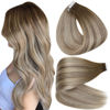 Picture of Full Shine Tape in Hair Extensions 16 Inch Remy Human Hair Skin weft Balayage Tape Hair Extensions Human Hair Color 3 Fading to 8 Highlighted 22 Medium Blonde Hair Extension Tape ins 50 Grams 20 Pieces