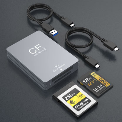 Picture of CFexpress Type B and SD Dual-Slot Card Reader, USB 3.1 Gen 2 10Gbps CFexpress Reader, Portable CF Express Card Reader Included USB C to USB A/C Cable, Compatible with Windows/Mac/Linux/Android