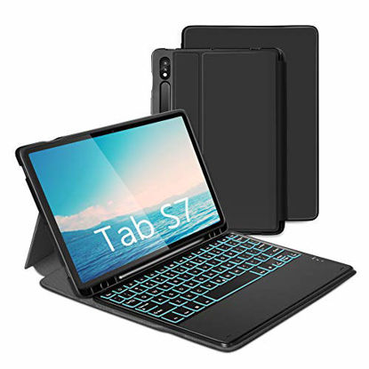 Picture of Keyboard Case for Samsung Tab S7 11" 2020, Jelly Comb Wireless Detachabe Keyboard Case with 7-Color Backlight and S Pen Holder for Samsung Galaxy Tab S7 SM-T870/T875/T878, Black