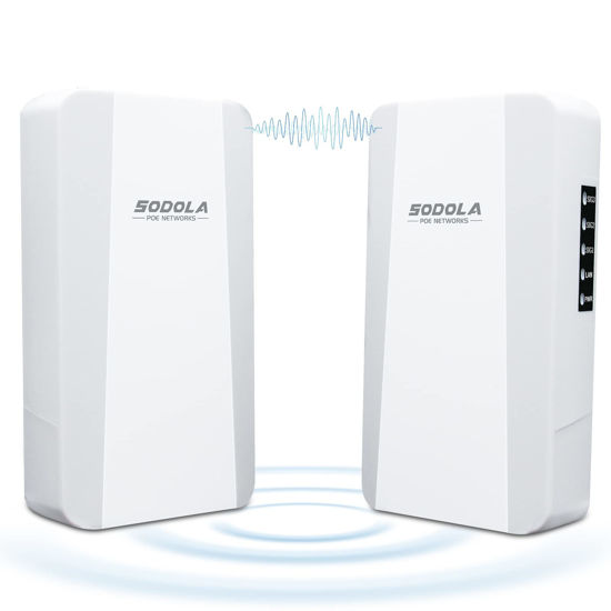 Picture of SODOLA WiFi Bridge 300Mbps, 2.4G Outdoor CPE Point to Point 1KM Long Range Access with 12DBi High Gain Antenna,2 RJ45 LAN Ethernet Port,24V PoE Power, IP65 Waterproof Wireless Bridge 2 Packs