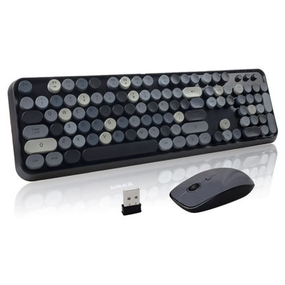 Picture of LETTON Wireless Keyboard Mouse Combo, 2.4GHz Typewriter Keyboard Wireless, Colorful Full Size Office Computer Retro Keyboard and Cute Mouse with 3 DPI for Mac PC Desktop Laptop-Black Grey