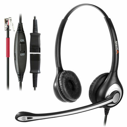 Picture of Wantek RJ9 Telephone Headset Dual with Noise Cancelling Mic, Quick Disconnect, Work for Yealink T42G T46G T48G T21P T41P Avaya 1608 9608 9611G 9650 Grandstream Cisco Snom Panasonic KXT Phones(602QY1)