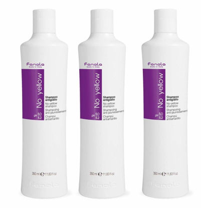 Picture of Fanola No Yellow Shampoo With Purple Violet Pigments To Eliminate Unwanted Yellow Tones & Brassiness In Platinum, Light Blonde, Gray, Bleached, or Highlighted Hair 11.83oz (Pack of 3)