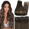 Picture of Full Shine Dark Brown Clip in Hair Extensions Balayage Dark Brown to Brown With Ash Brown Clip in Real Hair for Thin Hair Invisible Clip in Extensions Double Weft 3Pcs/60G 16 Inch