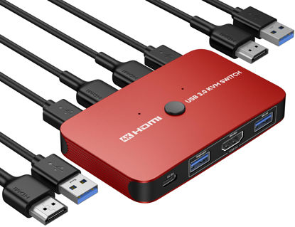 Picture of KVM Switch, ABLEWE Aluminum KVM Switch HDMI,KVM Switch for 2 Computers Sharing One Monitor and Mouse Keyboard Printer,Support 4K@60Hz,2 HDMI Cables and 2 USB Cables,USB C Charge Included