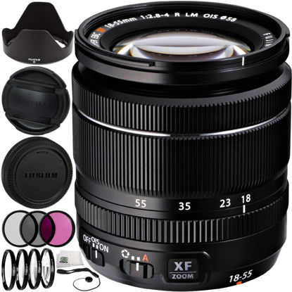 Picture of Fujifilm XF 18-55mm f/2.8-4 R LM OIS Zoom Lens (White Box) 12PC Accessory Kit. Includes Manufacturer Accessories + 3PC Filter Kit (UV-CPL-FLD) + 4PC Macro Filter Set (+1,+2,+4,+10) + Cap Keeper + MORE