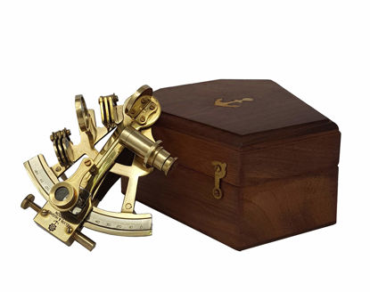 Picture of Brass Nautical - Sextant Brass Navigation Instrument Sextante Navegacion Marine Sextant in Hardwood Gift Box (4 inches, Shiny Brass)