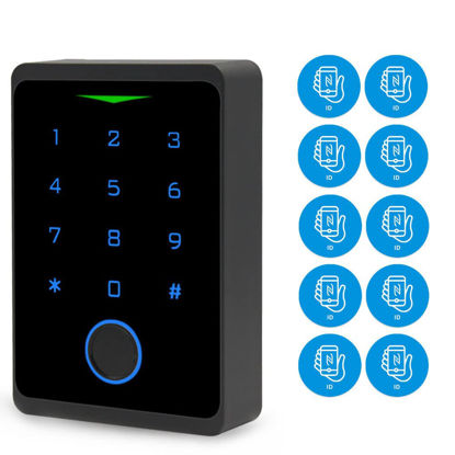 Picture of BSTUOKEY WiFi Access Control Keypad,Fingerprint Controler,125khz Card,Door Lock Opener,Mobile APP Door Keypad,Remote Control Door Lock,Entry Gate Keypad,IP66 Watreproof,1000 User,10pcs Card Free