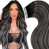 Picture of Tape in Hair Extensions Human Hair Black Women Ombre Off Black to Silver Blonde with Black Tape in Human Hair Extensions Skin Weft 9A Grade 20PCS 50G 14in