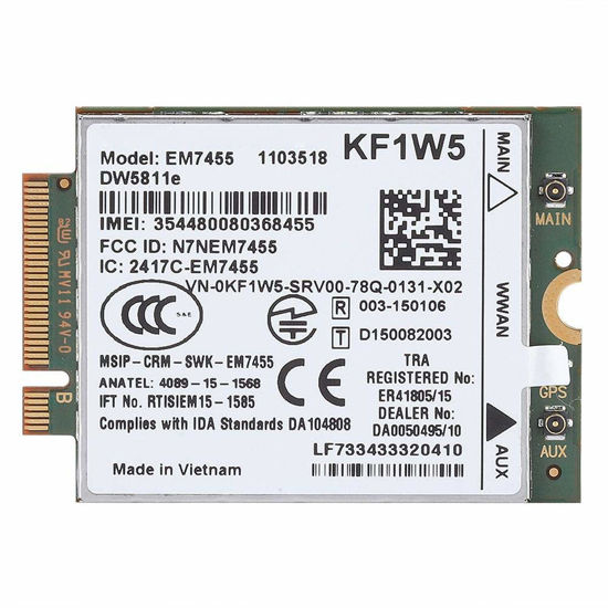 Picture of EM7455 Card Wireless 4G LTE WWAN NGFF Module for Dell Latitude Series, 300 Mbps Max Download Speed 50 Mbps Max Upload Speed