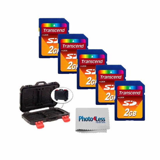 Picture of Transcend 2GB SD Secure Digital Memory Card TS2GSDC (5 Pack) + Vivitar Memory Card Hardcase (24 Card Slots) + Photo4Less Camera and Lens Cleaning Cloth - Deluxe Accessory Bundle