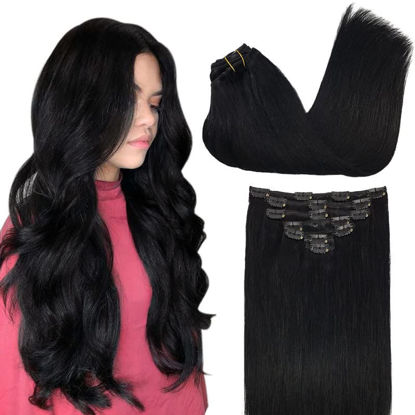 Picture of GOO GOO Clip in Hair Extensions Human Hair Extensions, Jet Black 12 Inch 80g 7pcs Real Human Hair Remy Clip in Hair Extensions Thick Hair Eextensions Clip in Human Hair for Women