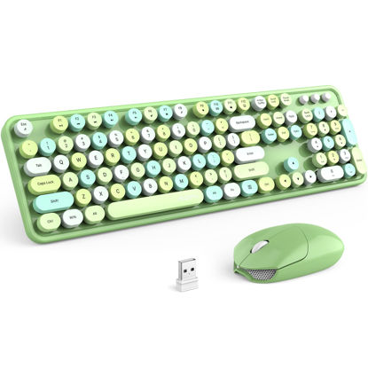 Picture of MOFII Wireless Keyboard and Mouse Combo, 2.4GHz Retro Full Size Typewriter Keyboard with Number Pad & Wireless Mouse for Laptop, PC, Desktop, Mac, Windows - Green Colorful