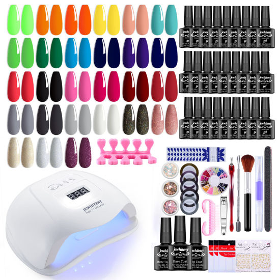 Picture of JEWHITENY 30pcs Gel Nail Polish Kit with U V Light - 120W Nail Lamp, 27 Colors Gel Nail Polish Set, Soak Off Gel Nail Kit Manicure Tools Gifts for Women