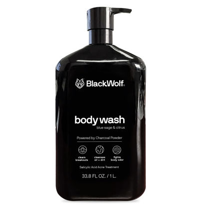 Picture of Black Wolf Charcoal Powder Body Wash for Men, 1 Liter - Charcoal Powder & Salicylic Acid Reduce Acne Breakouts & Cleanse Your Skin from Toxins & Impurities - Rich Lather for Full Coverage, Deep Clean