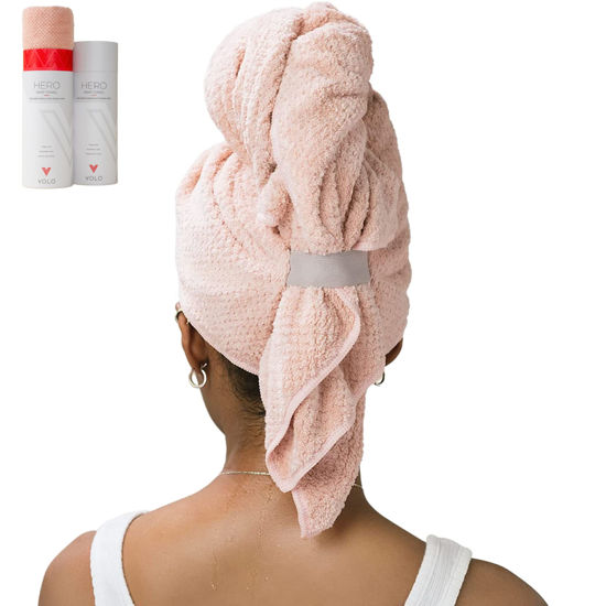 Picture of VOLO Hero Cloud Pink Hair Towel | Ultra Soft, Super Absorbent, Quick Drying Nanoweave Fabric | Reduce Dry Time by 50% | Large Towel Wrap for All Hair Types | Anti Frizz & Anti Breakage | Microfiber