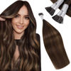 Picture of LAAVOO Tip Hair Extensions Brown Balayage Dark Brown with Light Brown Tip Human Hair Extensions Silky Straight 18 in 50g 50s