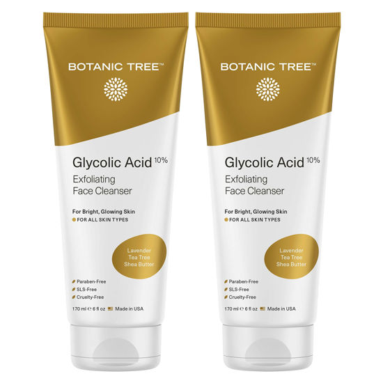 Picture of Botanic Tree Glycolic Acid Face Wash, Exfoliating Facial Cleanser For Facial Skin Care, Acne Treatment Face Scrub, 10% Glycolic and Salicylic Acid 6 fl. oz (2 pack)