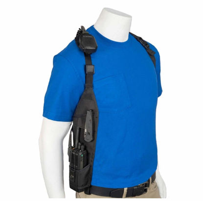 Picture of USH-300R Universal Right Side Radio Shoulder Holster Chest Harness with an Adjustable Radio Pouch fits all Motorola ICOM Vertex Two Way Radios from 4-3/4' up to 9" tall. Made in The USA by Holsterguy.