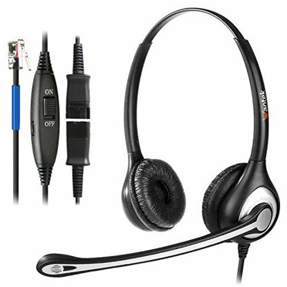 Picture of Wantek Corded Telephone Headset RJ9 Binaural with Noise Canceling Mic + Quick Disconnect for Call Center Telephone with Plantronics M10 M12 M22 Amplifiers or Cisco 7942 Office IP Phones(602QC1)