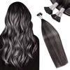 Picture of LAAVOO Hair Extensions I Tip Human Hair Natural Black Ombre Silver Balayage Pre Bonded Itip Hair Extensions Real Human Hair Silky Straight 16 inch 50g/pack