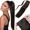 Picture of LAAVOO Brown Ponytail Hair Extensions Clip in Human Hair 14 Inch 70g Straight Wrap Around Ponytail Human Hair Brown Hair Extensions Ponytail for Women