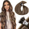 Picture of LAAVOO Nano Ring Hair Extensions Human Hair Brown Nano Extensions Real Human Hair Balayage Brown Fading to Ash Blonde Nano Tip Hair Extensions Real Human Hair 16in 1g/strands 50 gram