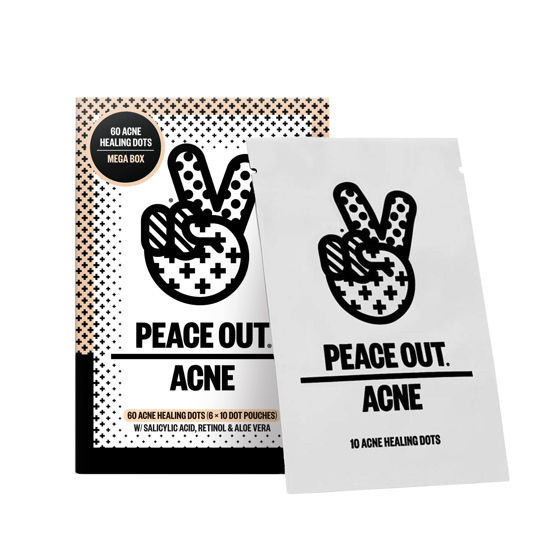 Picture of Peace Out Skincare Mega Acne Healing Dots. 6-hours Fast Acting Anti-Acne Hydrocolloid Pimple Patches with Salicylic Acid to Clear Blemishes Overnight (60 dots)