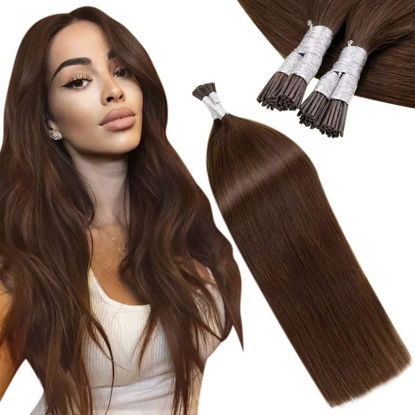 Picture of LAAVOO Brown Real Hair Extensions Tip Dark Brown Hair Extensions Human Hair 16 inch 50g/50s I Tips Extensions Remy Human Hair for Black Women