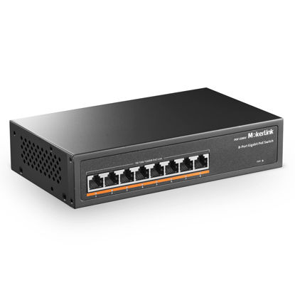 Picture of MokerLink 8 Port Gigabit PoE Switch, 8 PoE+ Ports 1000Mbps, 802.3af/at 120W, Metal Fanless Unmanaged Plug and Play