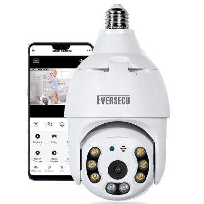 Picture of EVERSECU 2K 4MP Light Bulb Security Camera, Outdoor Waterproof, 360° View, 2.4G WiFi&Wireless, Motion Detection, Auto Tracking, 2 Way Audio, Color Night Vision, Siren Alarm