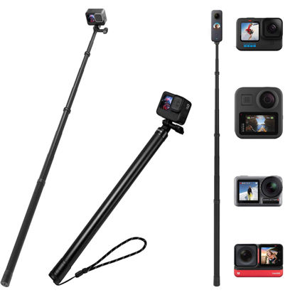 Picture of TELESIN Ultra Long Selfie Stick Compatible with GoPro Hero11/10/9/8/Max/7/6/5，Insta 360 One R/Rs X2/X3, Osmo Action, 6 Lengths Carbon Fiber Lightweight Pole Monopod 118"/3 Meters Upgraded Selfie Stick