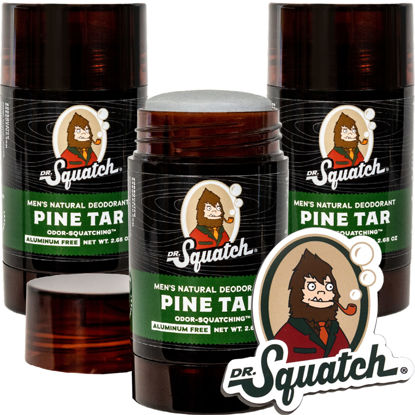 Picture of Dr. Squatch Natural Deodorant for Men 3 Pack Pine Tar - Odor-Squatching Men's Deodorant Aluminum-Free - Men's Natural Deodorant and Collectible Magnet