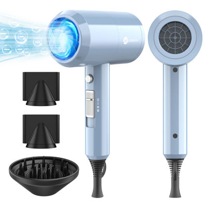 Picture of Slopehill Professional Ionic Hair Dryer, Powerful 1800W Fast Drying Low Noise Blow Dryer with 2 Concentrator Nozzle 1 Diffuser Attachments for Home Salon Travel (Blue)