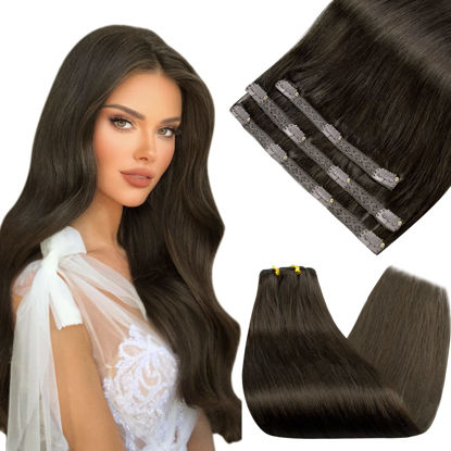 Picture of Sunny Clip in Hair Extensions Human Hair Brown 18inch 70G 3pcs Clip in Hair Extensions Darkest Brown #2 Real Hair Extensions Clip in Human Hair Brown Remy Hair Extensions Human Hair