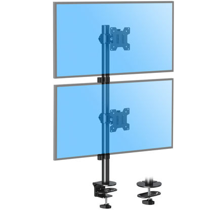 Picture of MOUNTUP Dual Monitor Stand, Vertical Monitor Mount for 2 Max 32 inch Stack Screen Monitors, Height Adjustable, Swivel, Tilt Monitor Desk Mount with C Clamp Grommet Base, MU3004