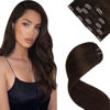 Picture of LaaVoo Human Hair Darkest Brown Clip in Extensions Color #2 Dark Brown Real Human Hair Extensions Clip ins 5 Pcs Brown Hair Extensions For Women Straight 14 Inch 80G