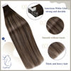 Picture of Brown Balayage Tape in Hair Extensions Human Hair Dark Brown Fading to Ash Brown Ombre Real Hair Extensions Tape ins Silky Straight Skin Weft 50g 20Pcs 16in